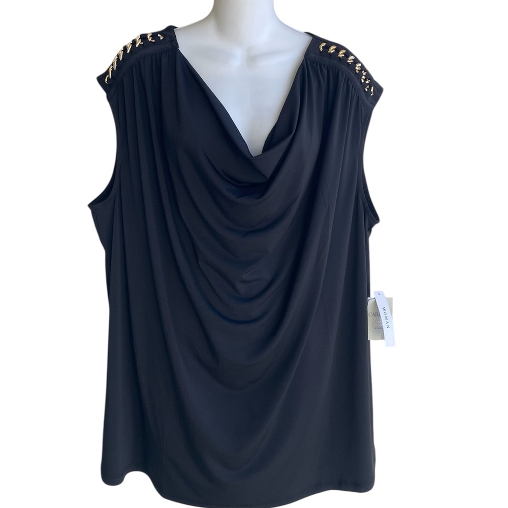 Carmen Carmen Marc Valvo Woman Black Cowl Neck Sleeveless Top Hardware 2X NWT